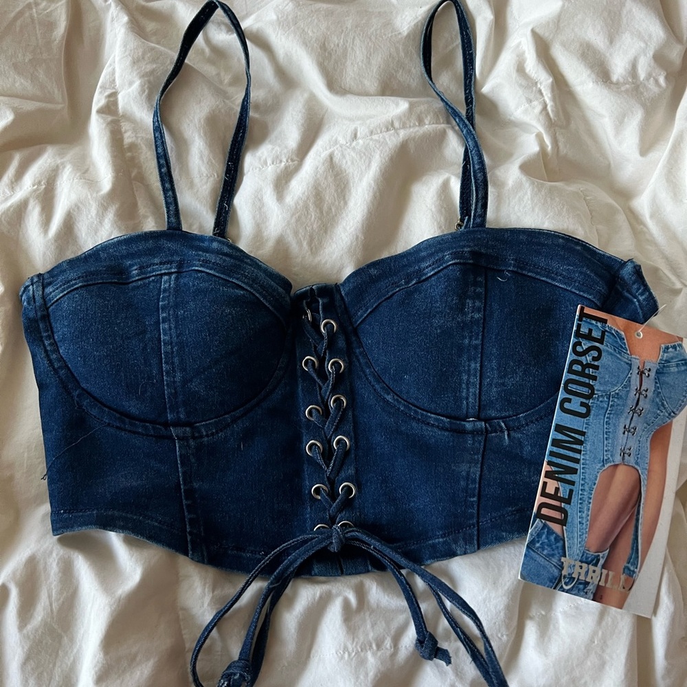 Never worn crop denim corset